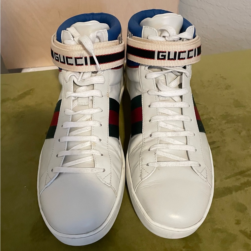 GUCCI mens Ace stripe high top Size 10.